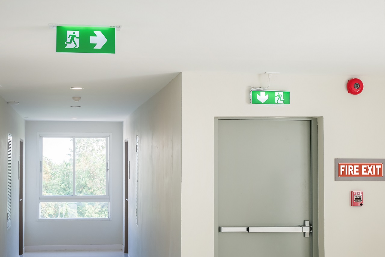 A shot of a building's emergency exit